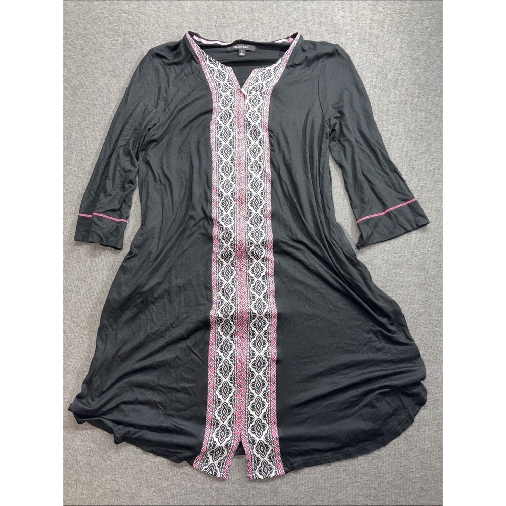 Ellen Tracey Women's Sleep Dress Nightgown Size Small Black‎ NWT Full Zip